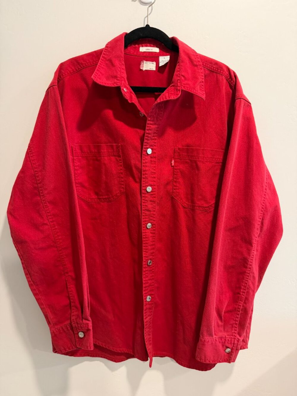 Vintage Levi 's Shirt Mens L Red Denim Red Tab Pockets Long Sleeve Metal Buttons